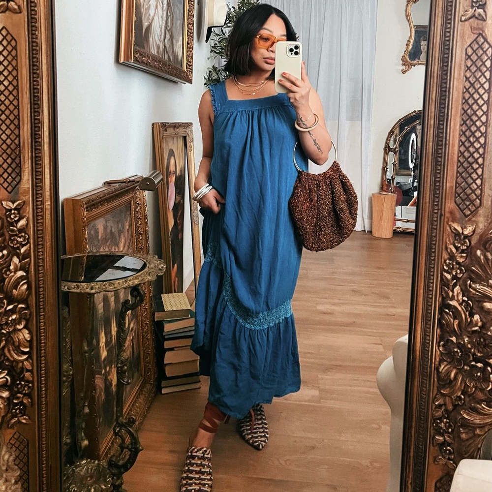 Mlle Gabrielle Chambray Midi Dress Medium Excellent Condition
